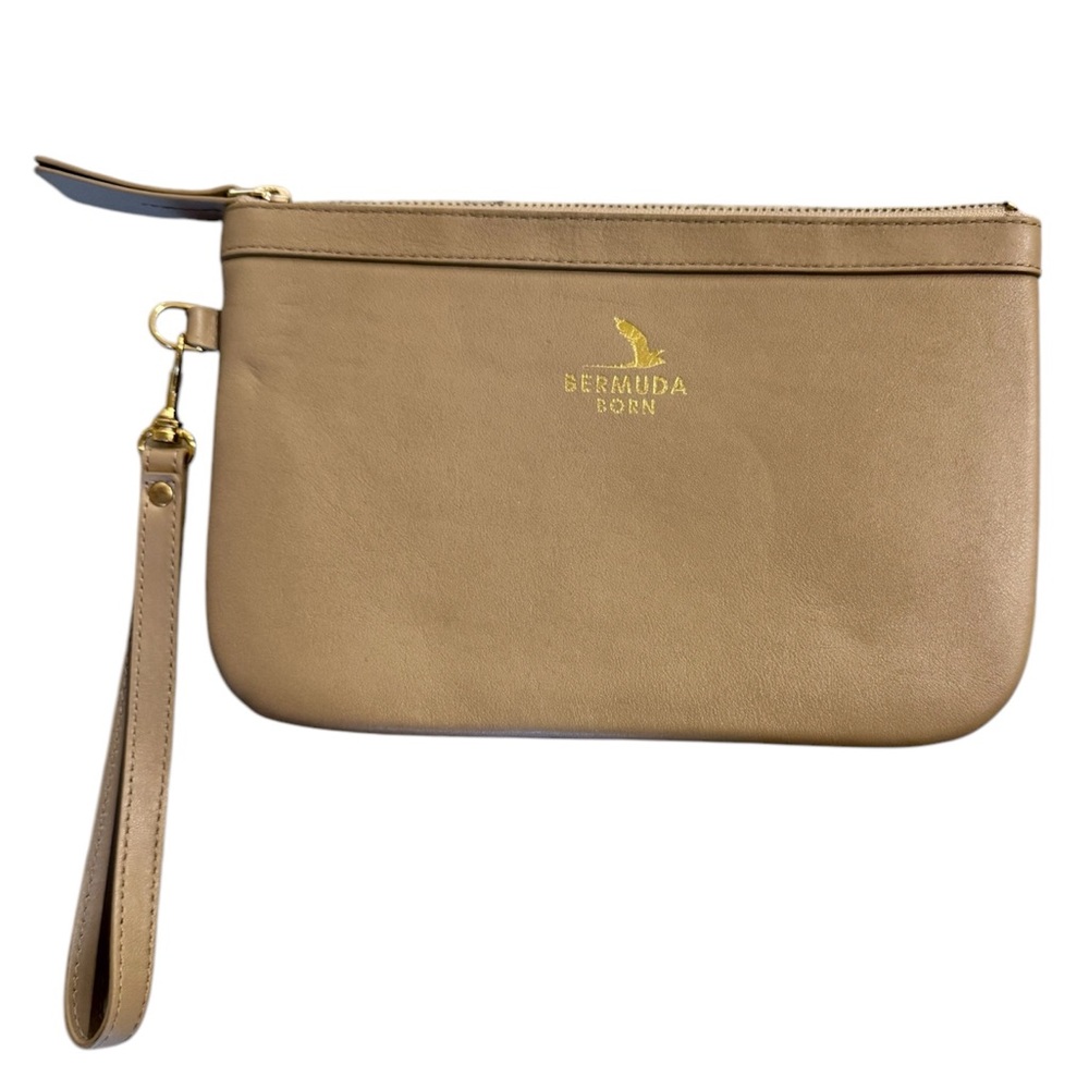 Bermuda Born “Tobacco Bay” Leather Clutch Bag with Removable Wristlet Strap